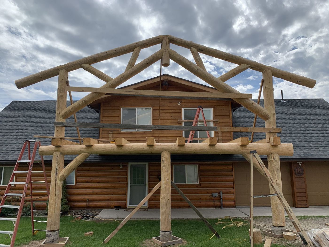 Timber gable set and braced on site