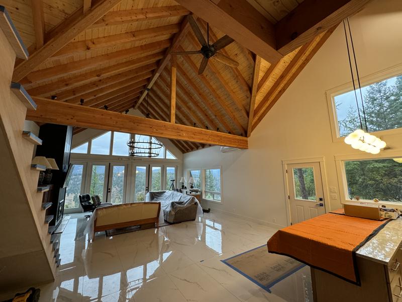 Great room with exposed timber